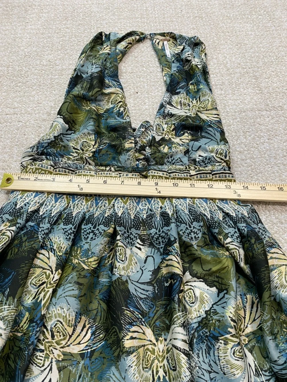 Free People Olive Green and Cream Floral Halter Mini Dress Size XS